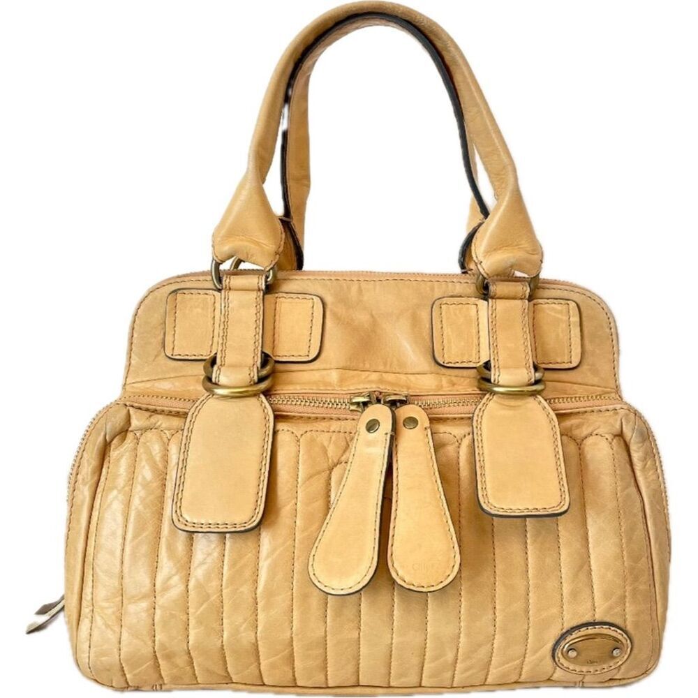 Chloé Quilted Leather Bay Handbag Camel Brown Satchel for Women